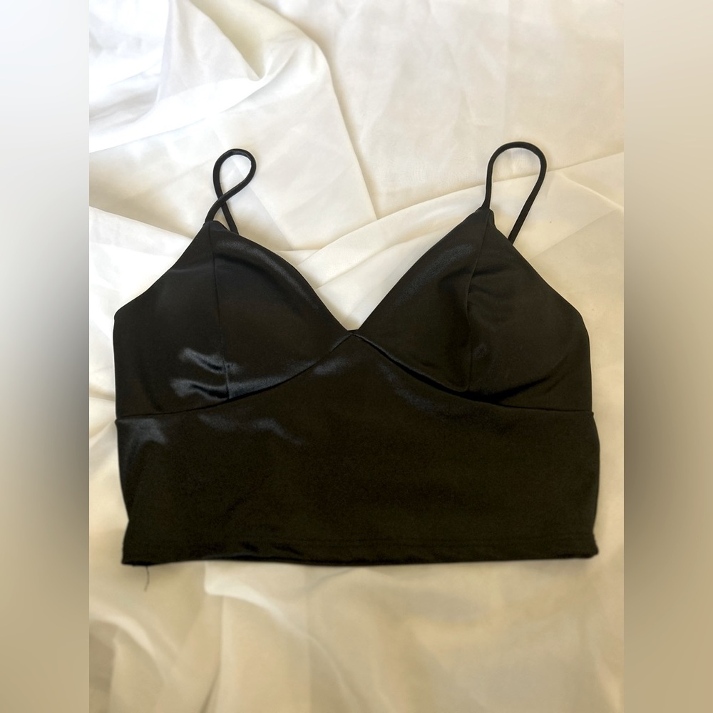 Black cropped satin top
